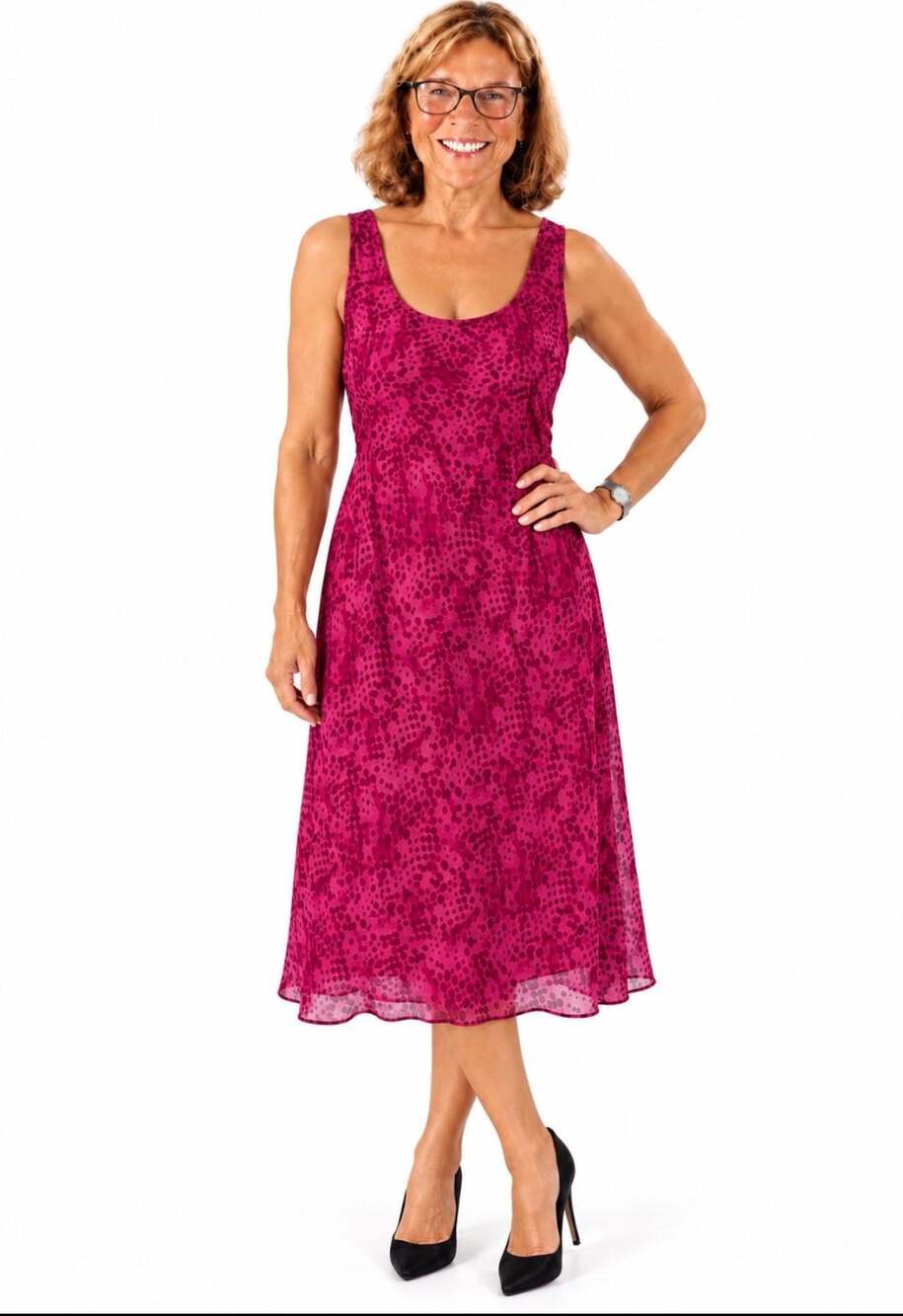 Bob Mackie Studio Hot Pink floral print Sleeveless Maxi Dress